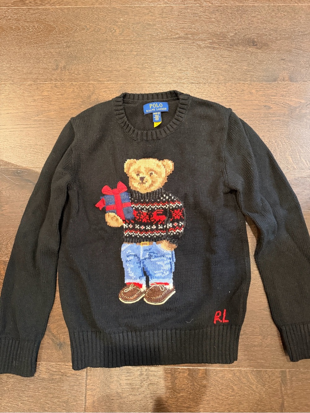 Polo by Ralph Lauren Black Bear Crewneck Sweater with Bear Motif